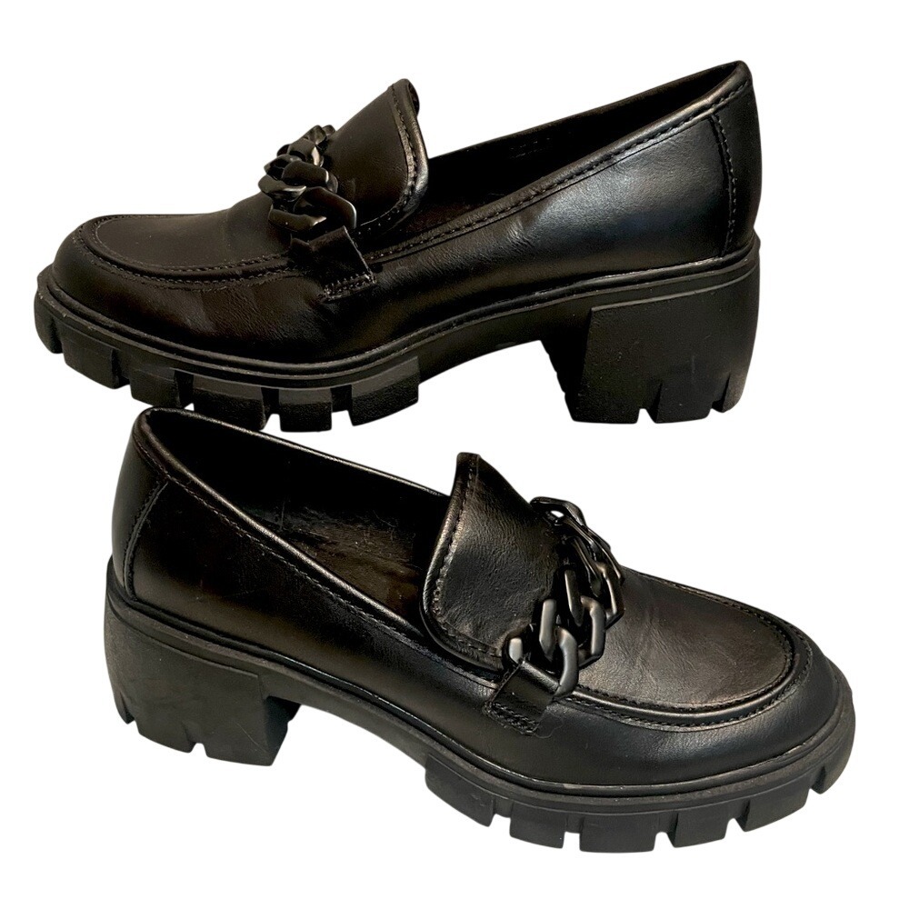 Madden Girl Hoxtonn Black Block Heel Loafers Women's 9